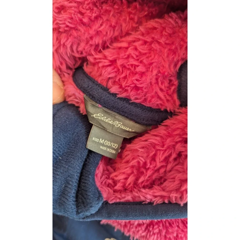 Eddie Bauer Kids Fleece Hooded‎ Jacket Size M (10/12) Pink Blue Color Block